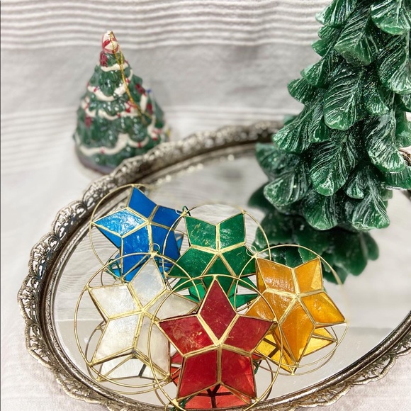 Vintage Handmade  Multicoloured Mini Parol Capiz Shell Ornaments - Picture 2 of 2